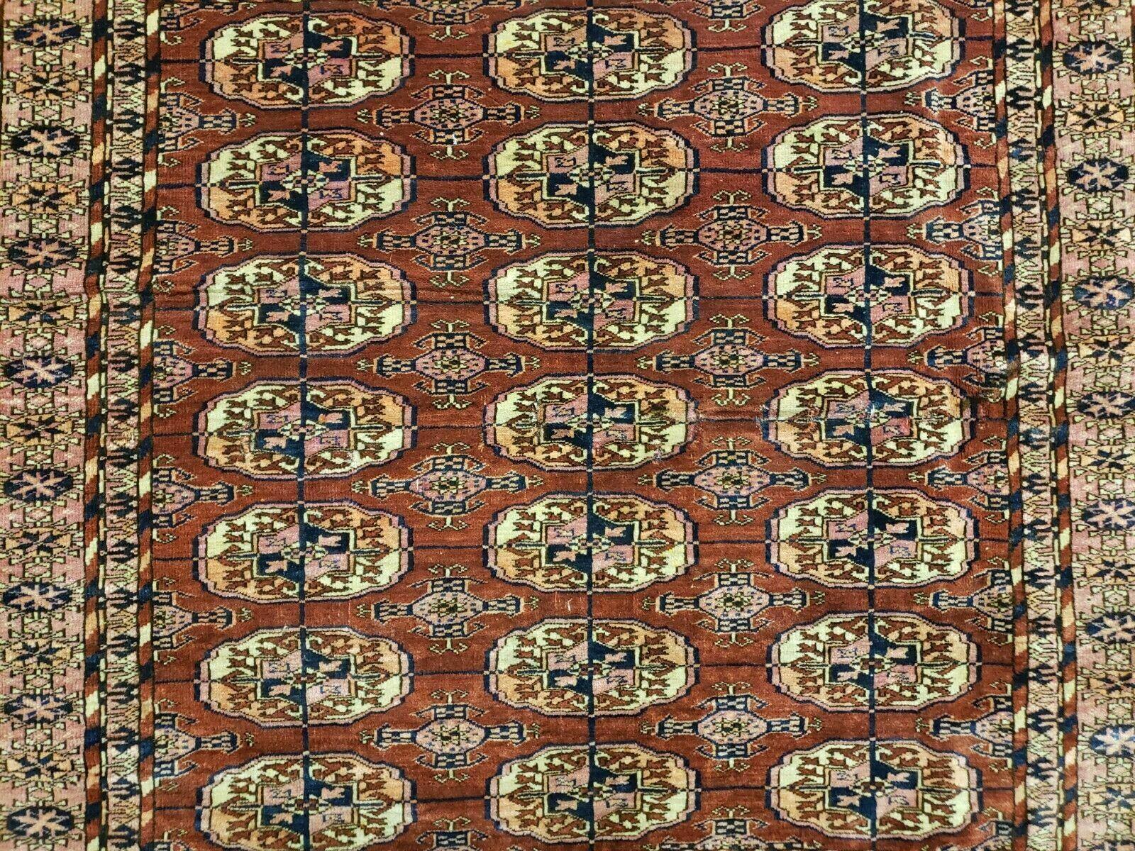 4' X 4' Antique Handmade Turkoman Bokhara Balouch Woven Wool Rug Brick Red Nice