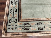 Palace Size Nepali Rug 9x18, Open Field, Light Mint Green, Wool Hand Knotted, Modern Contemporary