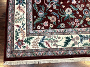 Indo Persian Rug 8x10, Red and Ivory, Floral Allover, Handmade Wool Area Rug