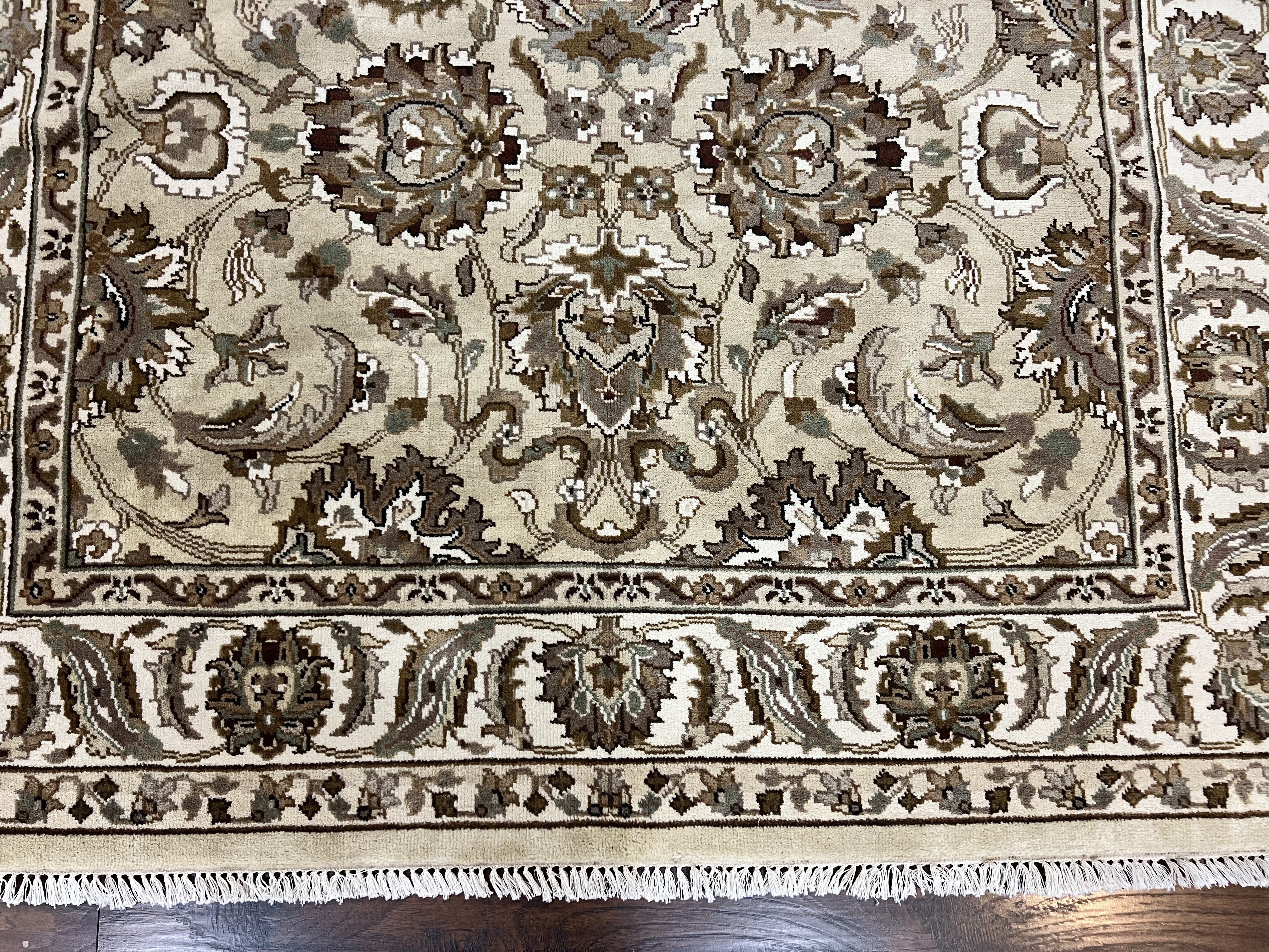 Indo Mahal Rug 6x9, Indian Carpet 6 x 9 ft, Light Green and Ivory, Floral Allover, Wool Oriental Carpet, Traditional Rug, Handmade