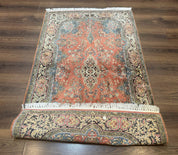 Indian Kashmiri Silk Rug 3x5, Fine 260 KPSI, Hand Knotted