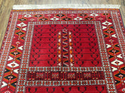 Antique Persian Turkoman Rug 4x5, Hatchli Tekkeh Ersari Red Tribal Rug, Handmade Wool Oriental Carpet, Four Seasons Rug
