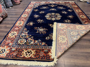 Chinese Wool Rug 8x11, Navy Blue and Terracotta, Floral, Couristan Belgium Power Loomed Carpet