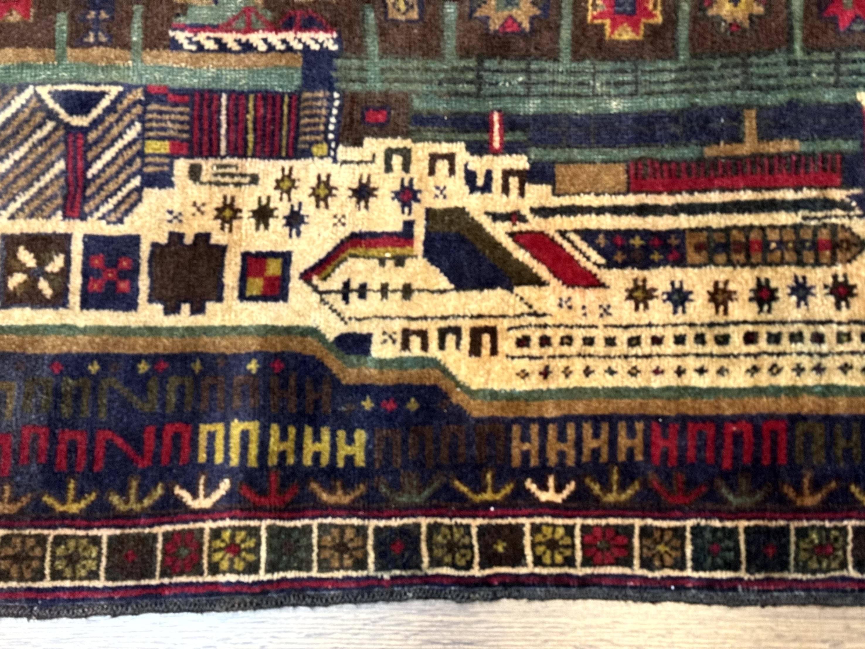 Balouch Rug 3x5, Afghan Carpet, City Pictorial