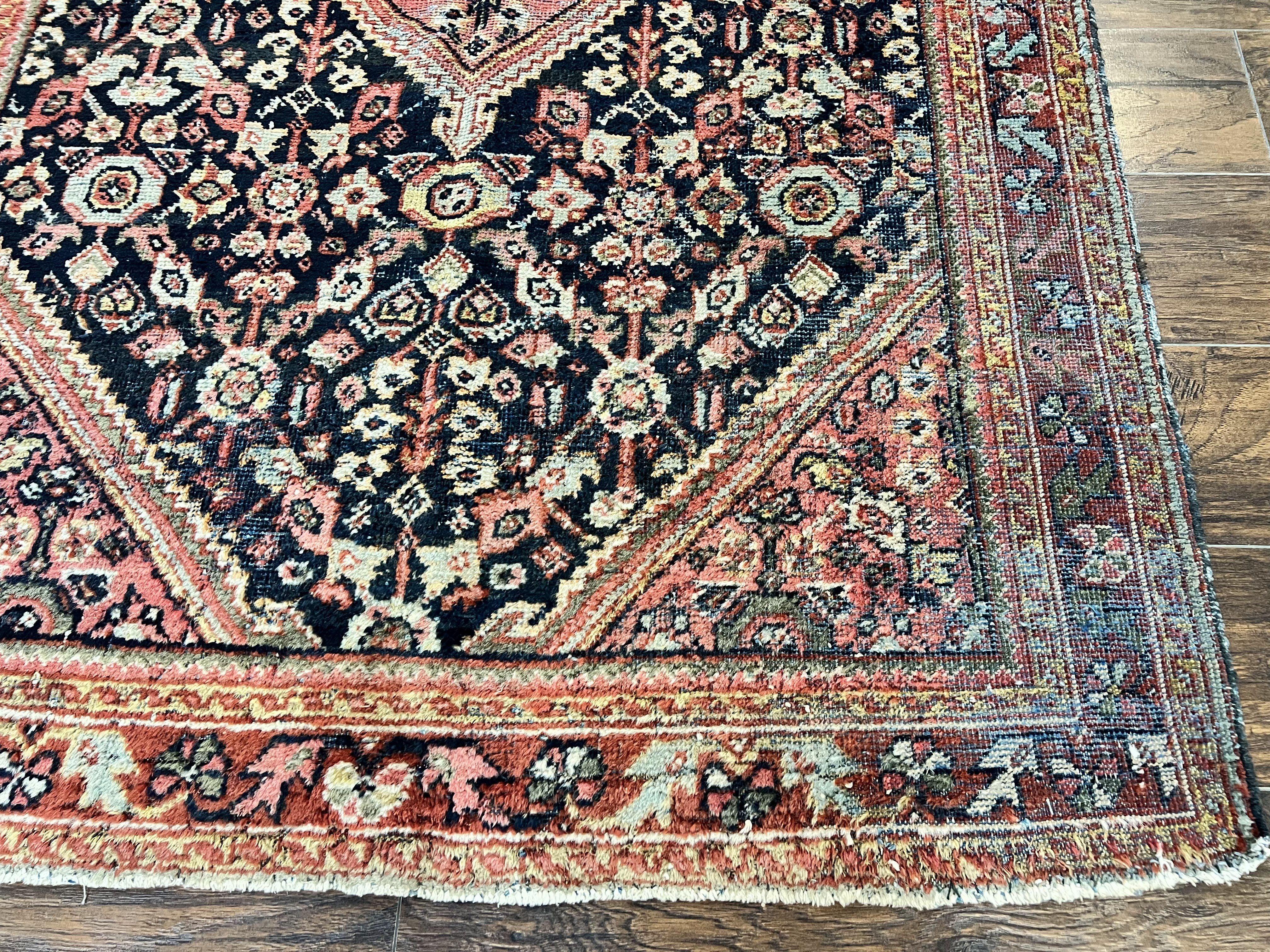 Antique Persian Mahal Rug 4x7, Wool Hand Knotted Tribal Geometric Carpet