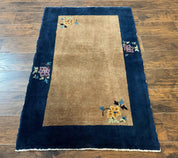 Chinese Rug 3x5, Antique Peking Art Deco Carpet, Simple Design