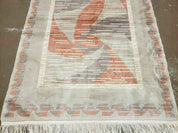 3' X 5' Handmade Modern Chinese Accent Rug - Silk on Cotton Carpet - Abstract Contemporary Design - Beige and Orange