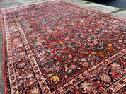 Large Antique Persian Sarouk Rug 11x18, Red, Floral Allover, Palace Size Wool Handmade Carpet