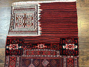 Persian Tribal Nomadic Saddle Cover Rug, Antique, Handmade, Wool, Red Ivory Black, Collectible, Shashavan