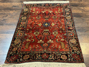 Antique Persian Farahan Sarouk Rug 3.6 x 5, Red, Floral, Traditional Rug, Fine 210 KPSI