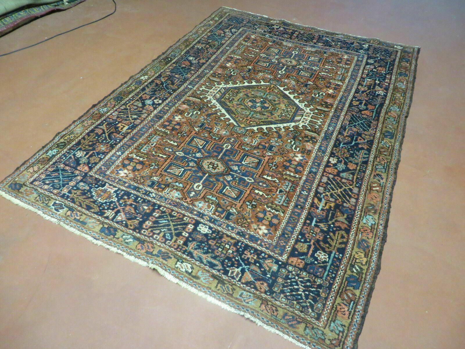 Persian Karajeh Rug 5x6, Antique Geometric Medallion Carpet