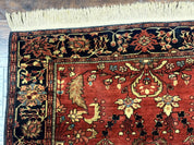 Antique Persian Farahan Sarouk Rug 3.6 x 5, Red, Floral, Traditional Rug, Fine 210 KPSI