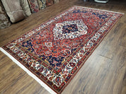 Semi Antique Persian Bakhtiari Rug, Hand-Knotted, Wool, Red, Midnight Blue, Ivory, Floral Medallion, 5'1" x 8' 6"