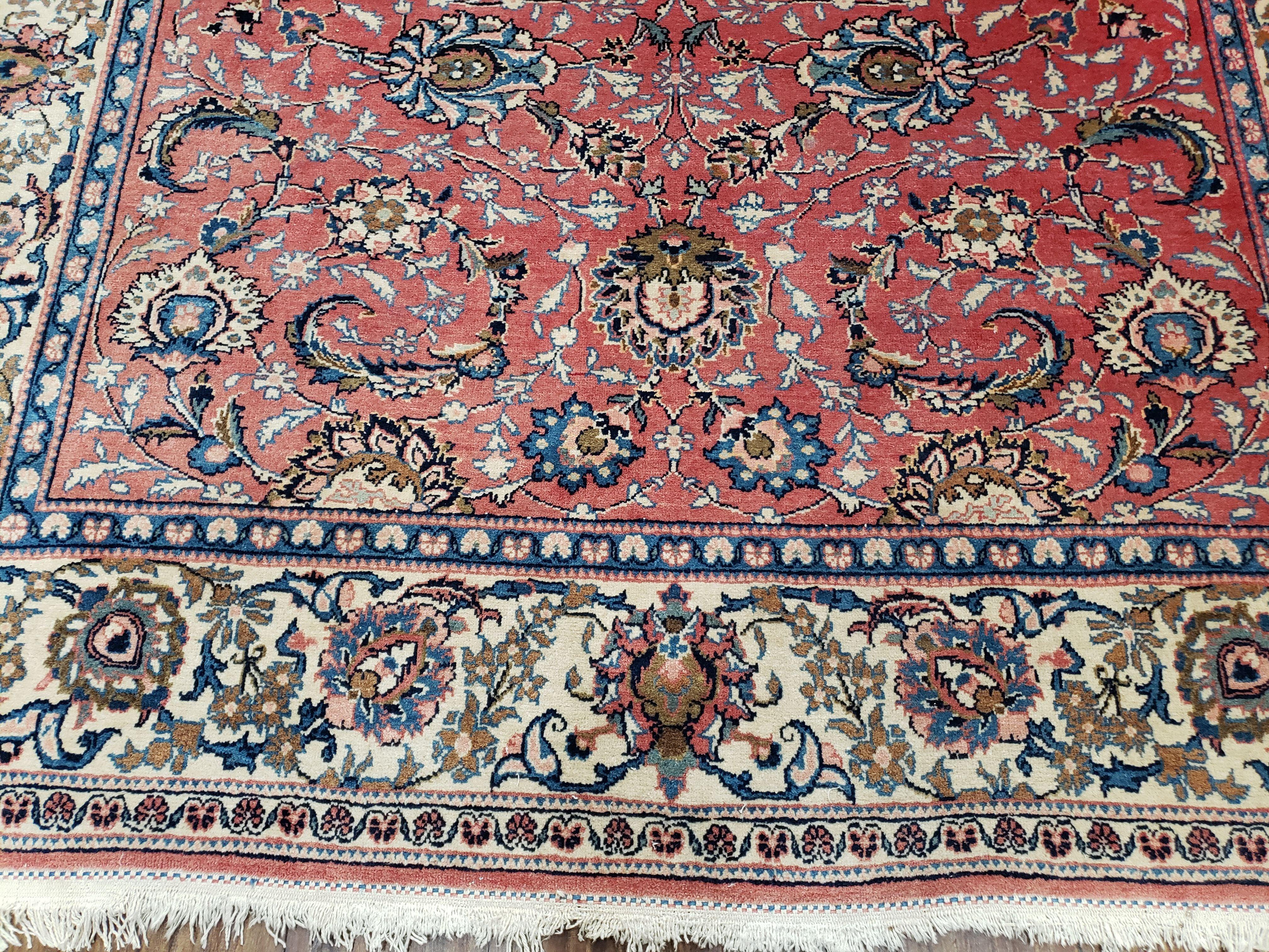 Semi Antique Persian Kashan, Red & Cream, Hand-Knotted, Wool, 4' 8" x 6' 6", Pair A