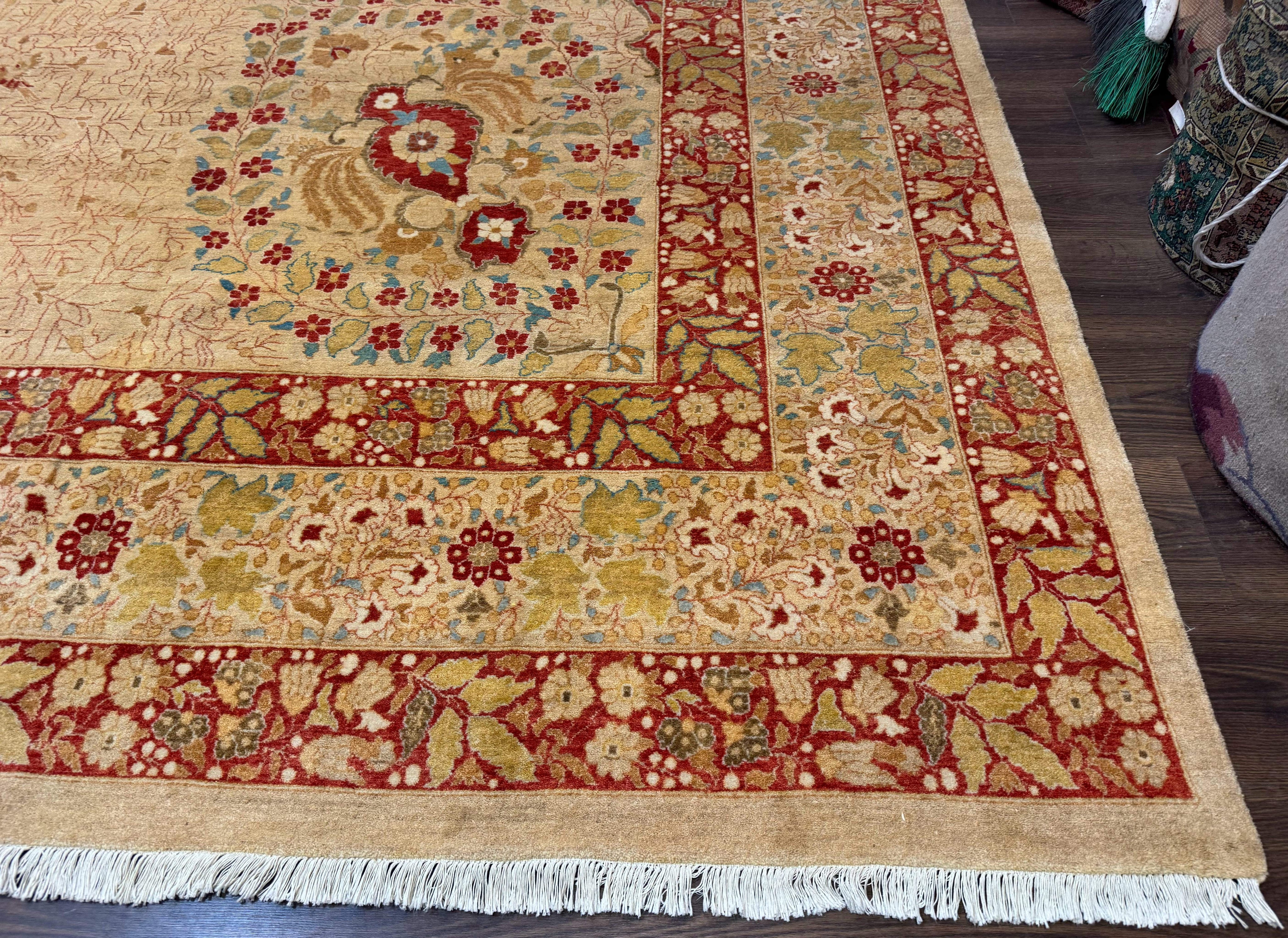 Palace Size Pak Persian Rug 13x17, Haji Jalili Design, Beige and Rust, Wool Hand Knotted, Fine 260 KPSI