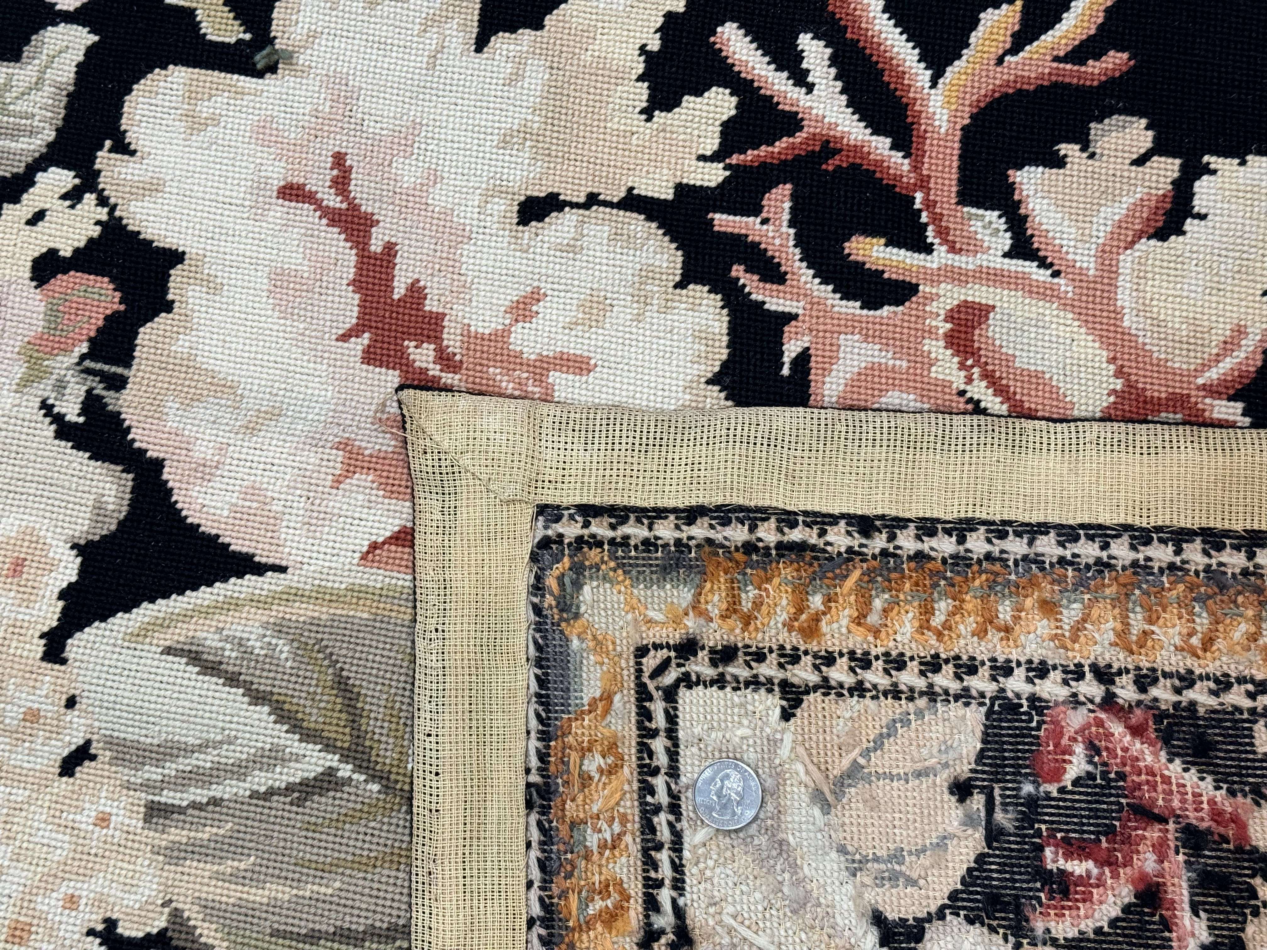 Palace Size Needlepoint Rug 13x17, Extra Large Wool Floral Handmade Carpet, European Design, Botanical