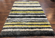 Shag Rug 5x8, Yellow Ivory Charcoal, Contemporary