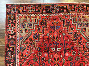 Antique Persian Tribal Rug 4x7, Red, Geometric Medallion, Handmade, Wool, Persian Zanjan Rug