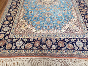 Persian Isfahan Rug, Kork Wool on Silk Foundation, Sky Blue, Hand-Knotted, 5' 1" x 7' 8"