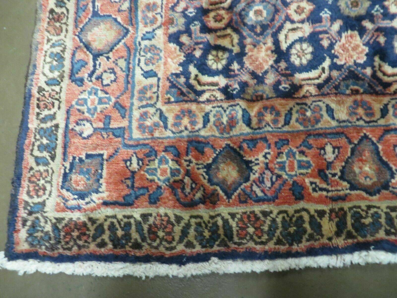 3'7" X 10' Antique Handmade India Floral Oriental Wool Runner Rug Organic Blue