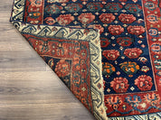 Antique Seychour Rug 4x7, Collectible Kuba Caucasian Carpet, Wool Handmade, Red Navy Blue Cream, Repeated Allover Motif, Early 20th Century