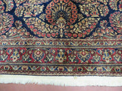 Antique Persian Sarouk Rug 4x6, Hand Knotted 1920s Oriental Carpet 4 x 6 ft, Navy Blue and Red Wool Rug, Handmade Floral Allover Persian Area Rug