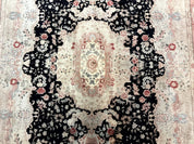 Pak Persian Tabriz Rug 8.6 x 11.6, Black Pink, Traditional Elegant Formal Oriental Carpet, Dining Room Rug, Fine 225 KPSI