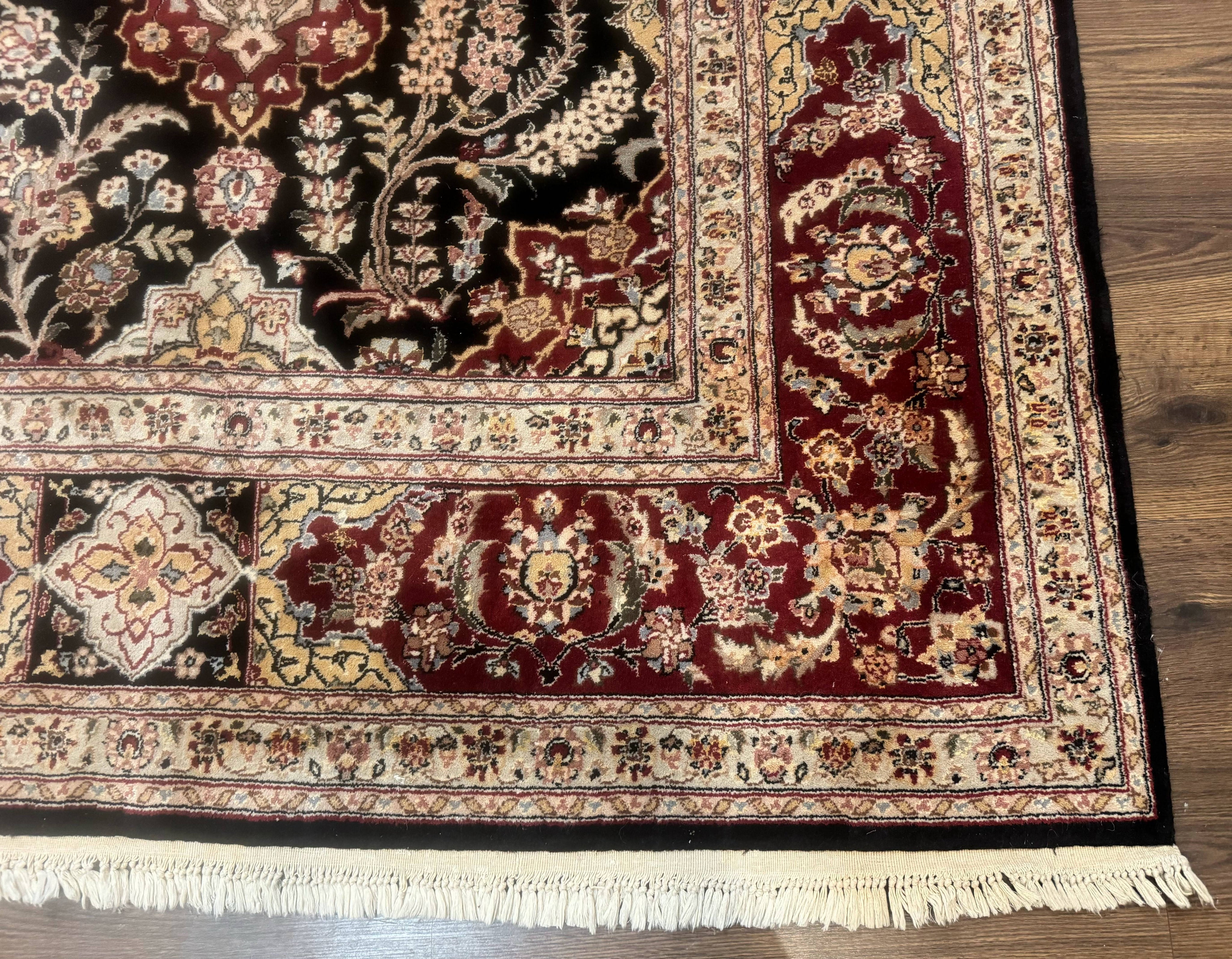 Sino Persian Rug 9x12, Black & Maroon, Wool and Silk, Allover Pattern