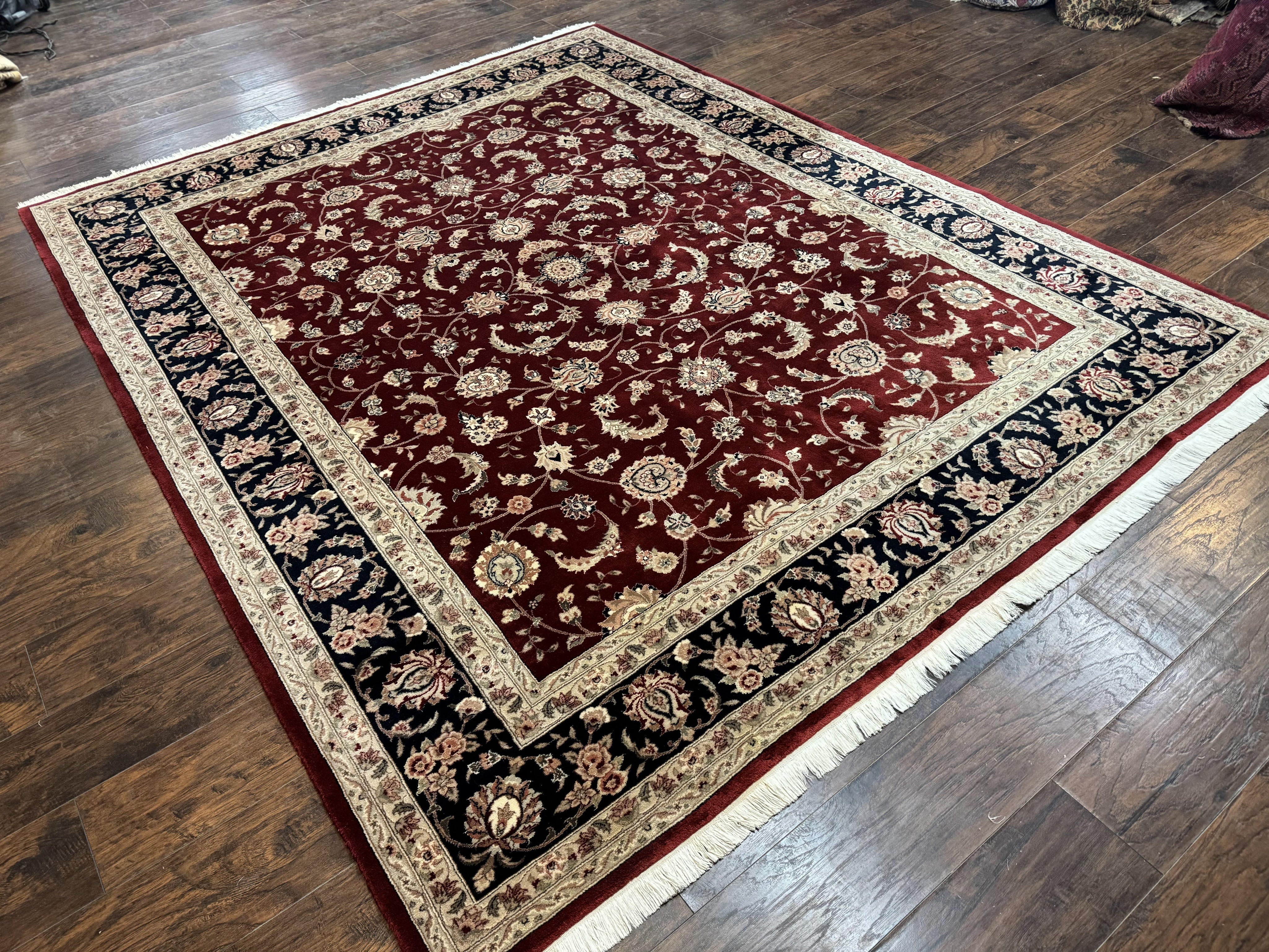 Maroon Persian Area Rug 8x10, Floral Allover, Pak Persian, Wool and Silk Highlights, Traditional Oriental Carpet