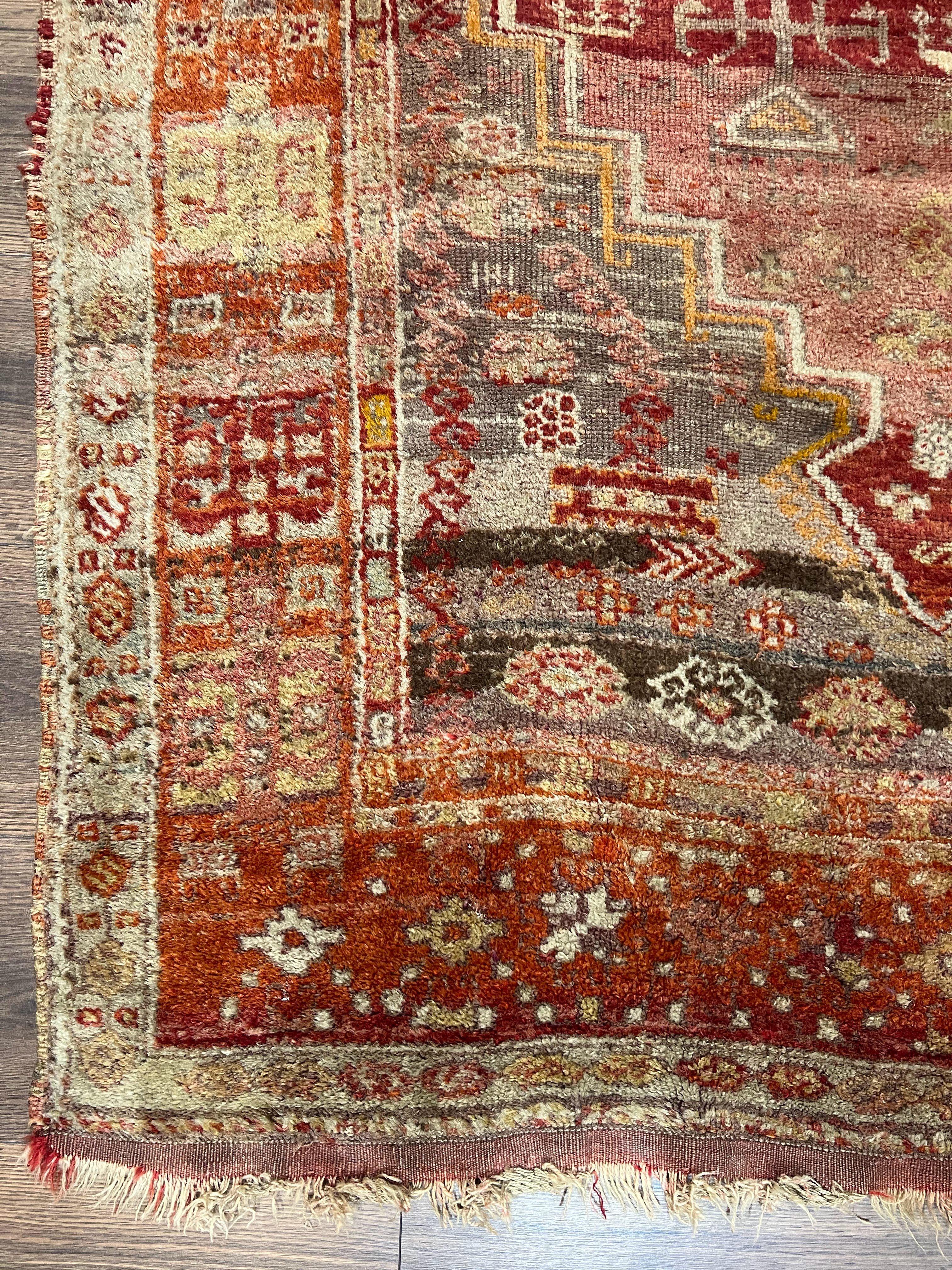 Antique Turkish Melas Rug 4x7, Tribal Geometric Unique Collectible Hand Knotted Wool Oriental Carpet, Rare 1920s Rug, Burnt Orange Red