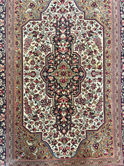 Persian Qum Rug 3.6 x 5, Kork Wool, Very Finely Hand Knotted 325 KPSI, Rare, Semi Antique