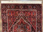 Fine Persian Bidjar Rug 3x5 ft, Ruby Red and Black, Geometric Medallion, Hand Knotted Semi Antique Oriental Bijar Carpet, Wool Area Rug, Tribal Rug