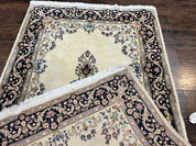 Persian Kirman Rug 4x7, Wool Hand Knotted Antique Carpet, Beige, Semi Open Field Medallion Rug, Traditional Handmade Oriental Rug