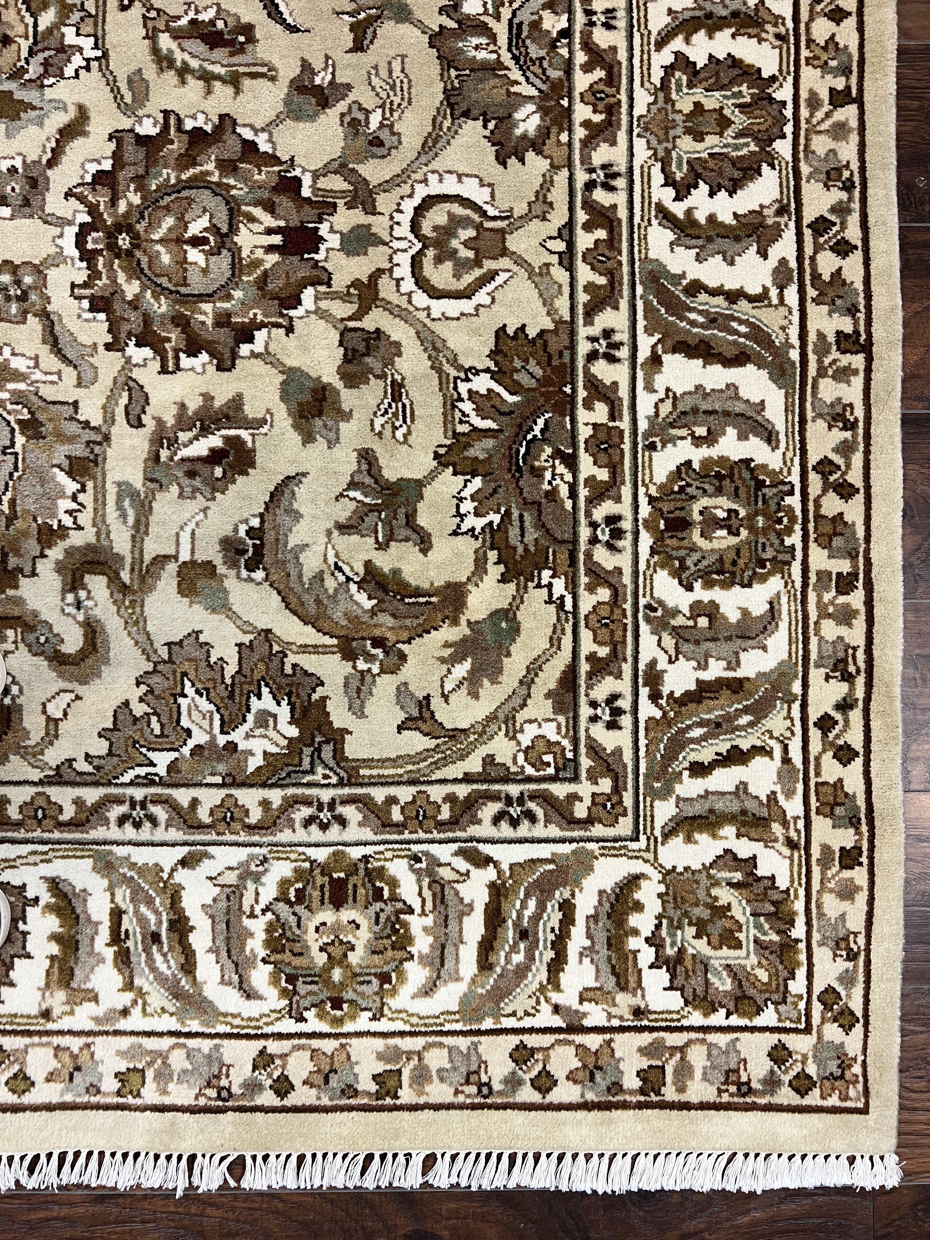 Indo Mahal Rug 6x9, Indian Carpet 6 x 9 ft, Light Green and Ivory, Floral Allover, Wool Oriental Carpet, Traditional Rug, Handmade