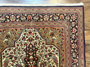 Persian Qum Rug 3.6 x 5, Kork Wool, Very Finely Hand Knotted 325 KPSI, Rare, Semi Antique