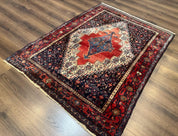 Antique Persian Kurdish Senneh Rug 4x5 Tribal Carpet Wool Geometric Medallion