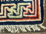 Small Antique Chinese Rug 2x2, Red Blue Square Rug Mat, Handmade, Tibetan Rug