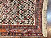 Antique Caucasian Rug 4x5, Hand Knotted Handmade Shirvan Oriental Carpet, Ivory Red Rug Allover Pattern, Rare Wool Rug, Tribal Geometric Rug