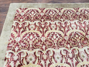 Contemporary Indian Nepalese Room Sized Rug 9 x 11.6, Wool Hand-Knotted Dark Red & Beige Soft Carpet, 9 x 12 Masterloom Living Room Rug