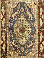 Silk Turkish Hereke Rug 2x3, Peacocks Birds, Signature from Master Weaver, Super Finely Hand Knotted 550 KPSI, Animal Pictorials