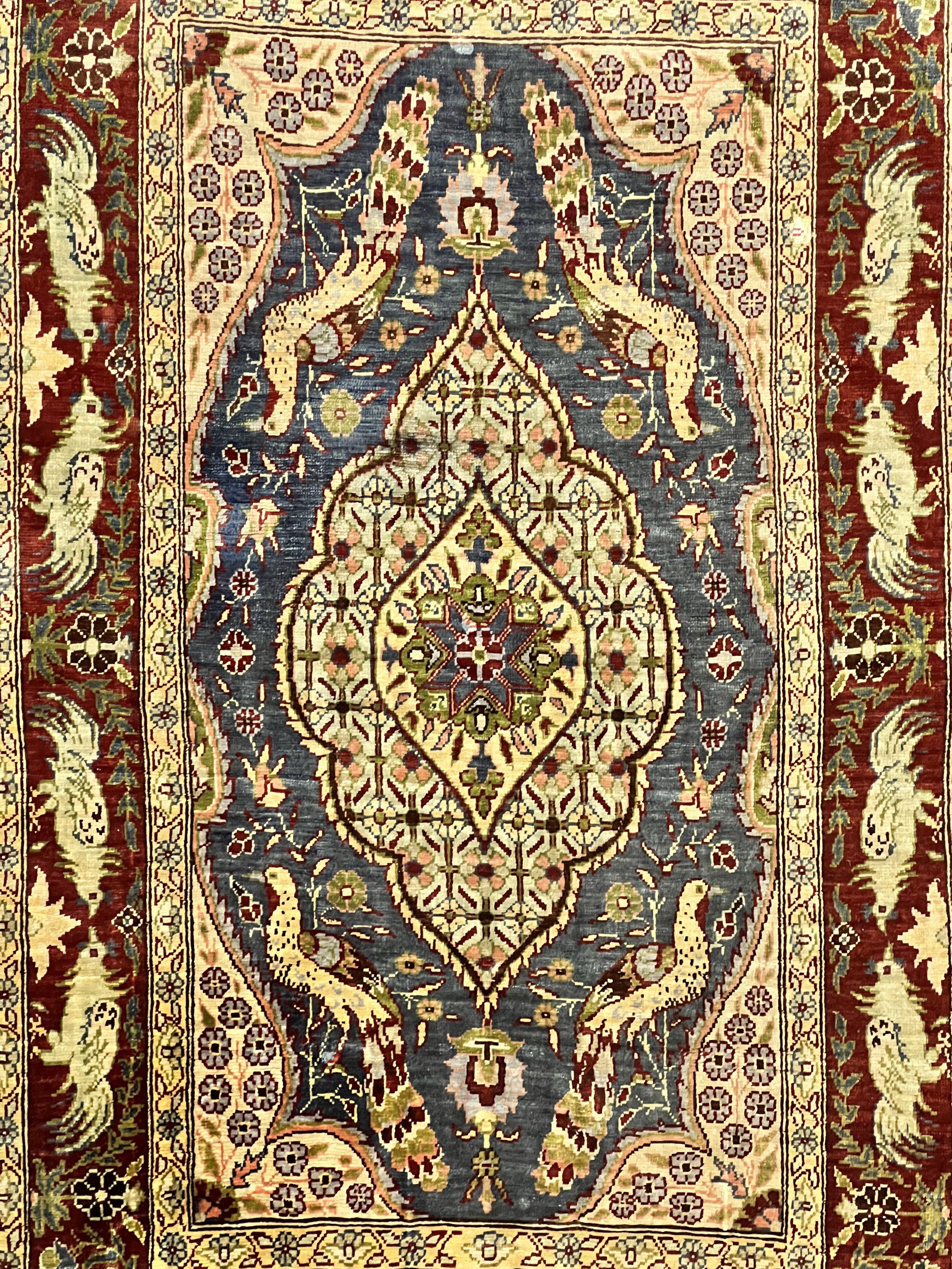 Silk Turkish Hereke Rug 2x3, Peacocks Birds, Signature from Master Weaver, Super Finely Hand Knotted 550 KPSI, Animal Pictorials