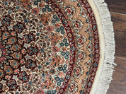 Round Silk Rug 3x3, Extremely Fine 580 KSPI, Sino Persian Round Handmade Carpet, Silk on Silk