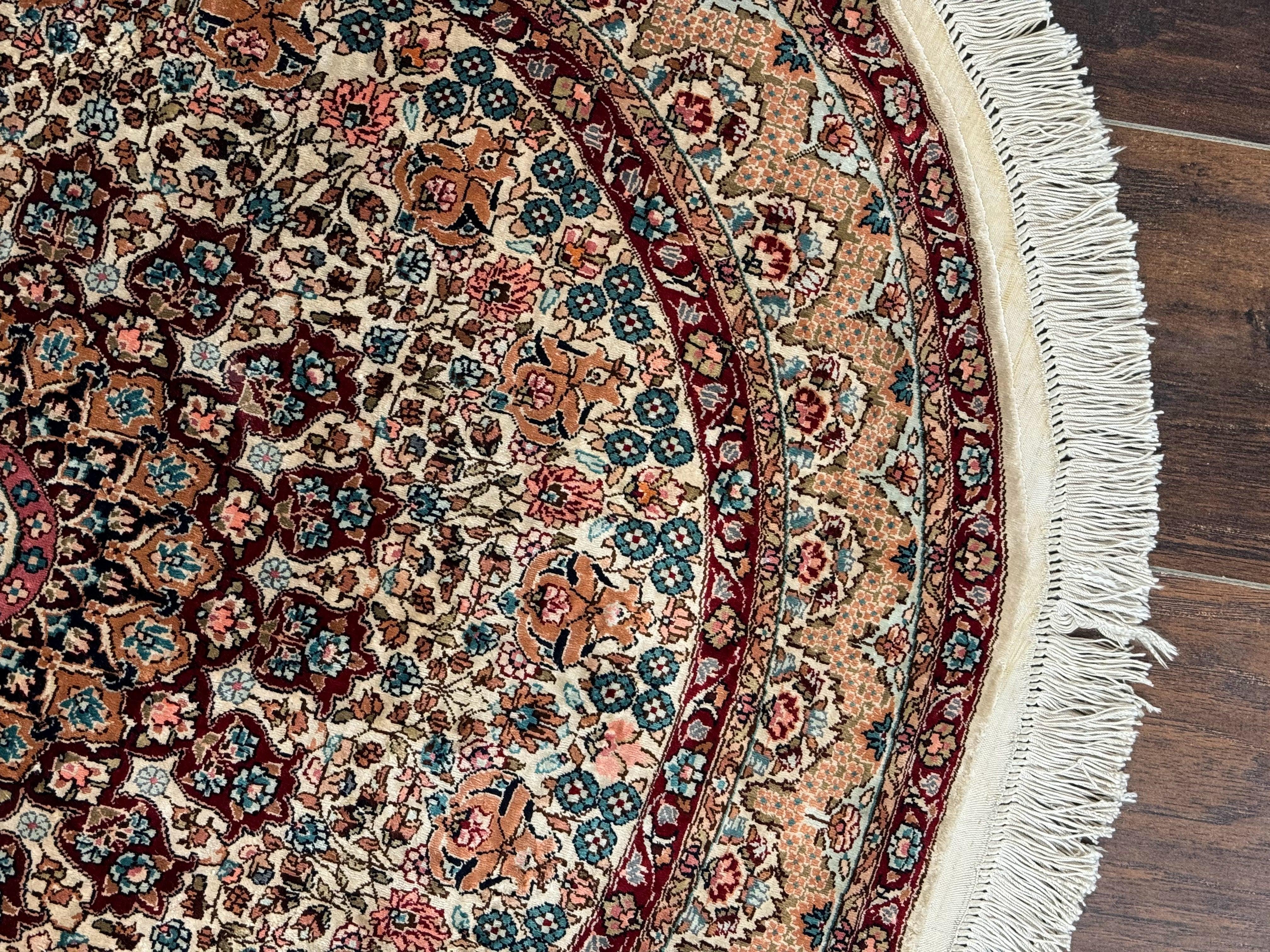 Round Silk Rug 3x3, Extremely Fine 580 KSPI, Sino Persian Round Handmade Carpet, Silk on Silk
