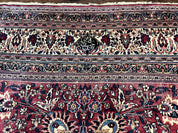 Antique Persian Mashad Rug 10x12, Red and Ivory, Signed by Master Weaver