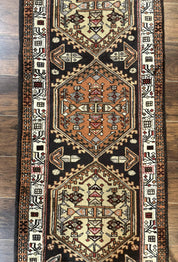 Persian Tribal Runner Rug 2.4 x 9.4, Geometric Medallions, Sarab Runner