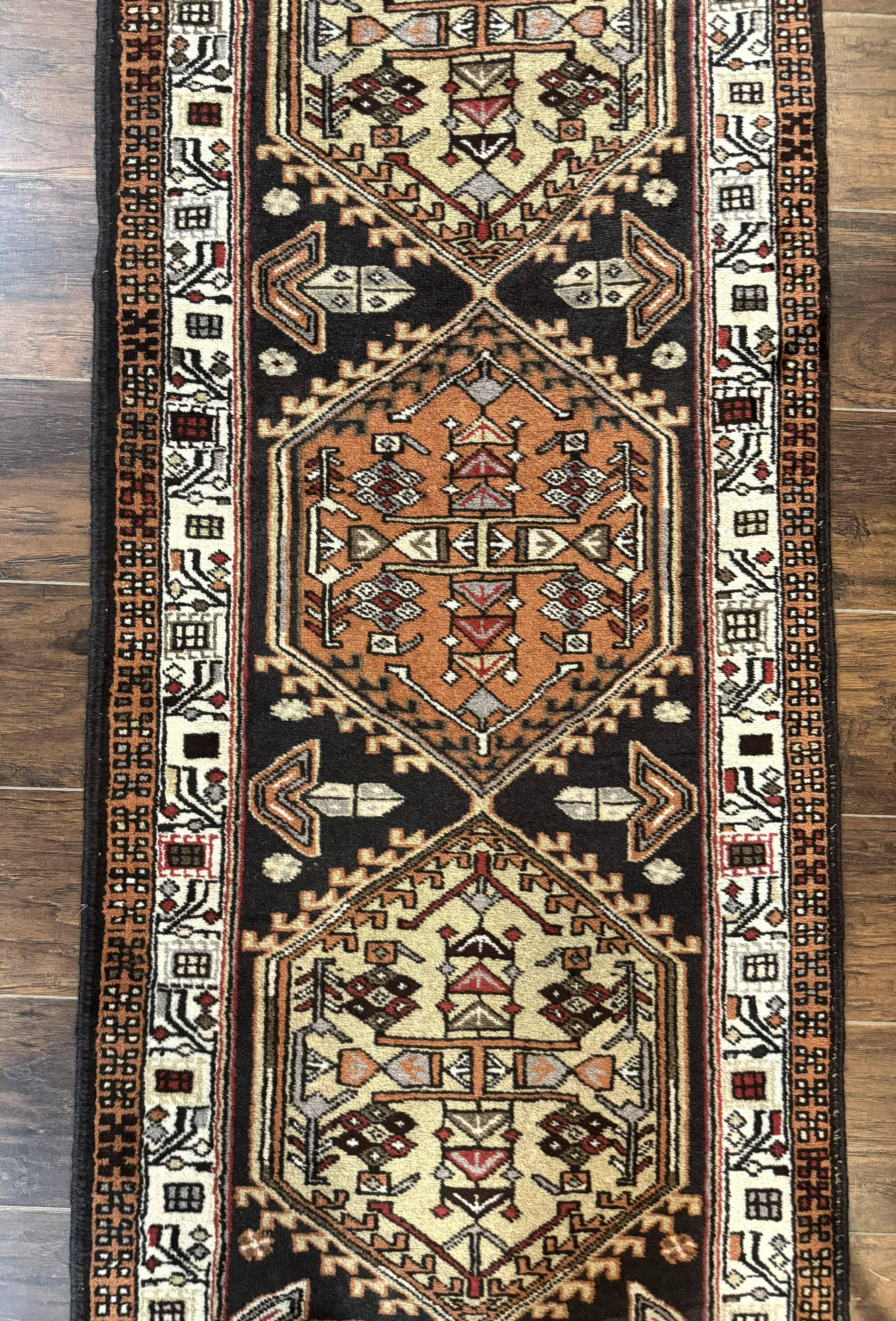 Persian Tribal Runner Rug 2.4 x 9.4, Geometric Medallions, Sarab Runner