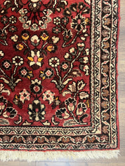 Small Persian Sarouk Rug 2x4 ft, Allover Floral Pattern, Red Black Cream, Hand Knotted Wool Traditional Oriental Carpet, Antique Persian Rug 2 x 4