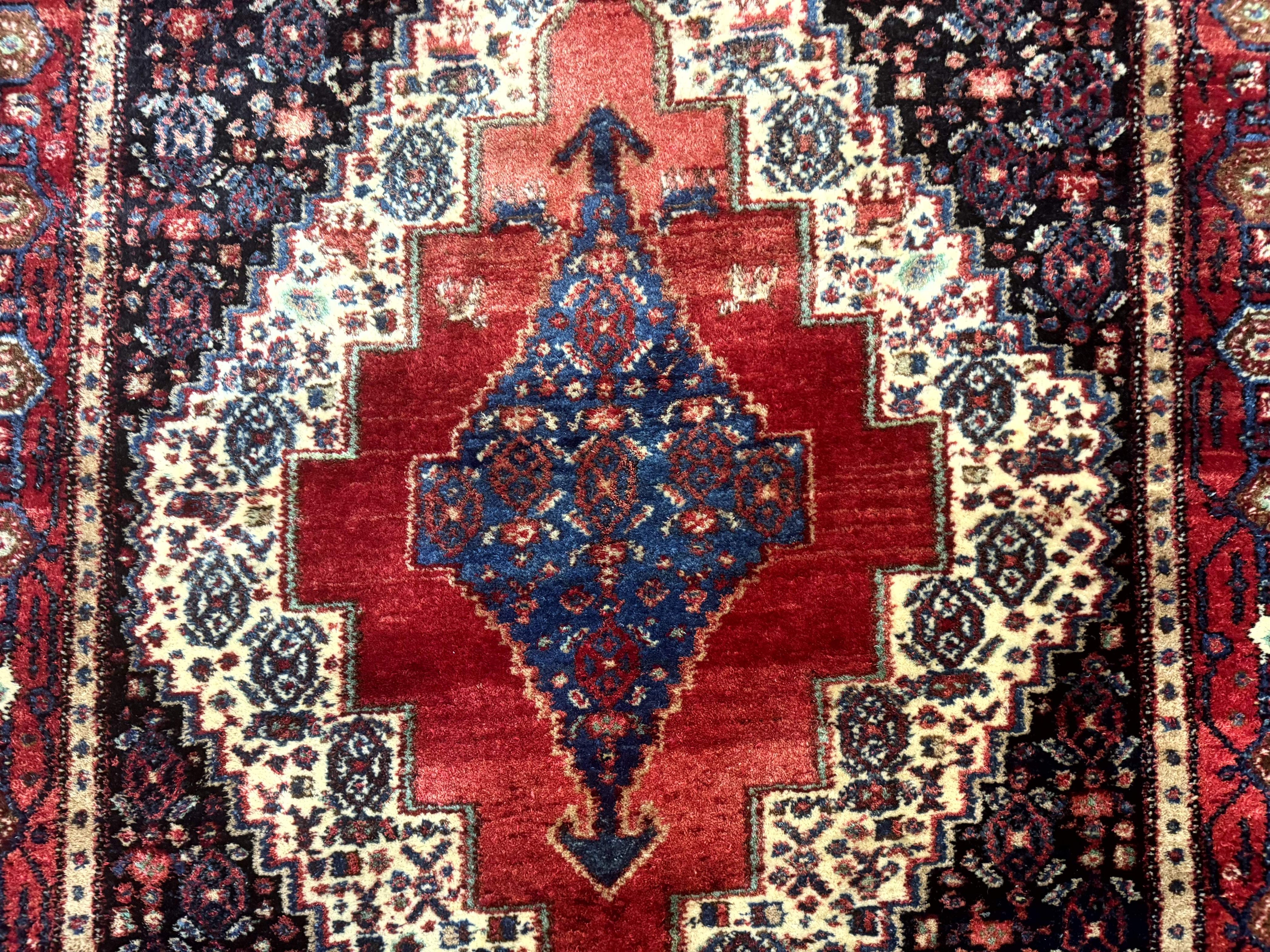 Antique Persian Kurdish Senneh Rug 4x5 Tribal Carpet Wool Geometric Medallion