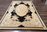 Chinese Aubusson Rug 6x9, Wool Pile, Black, Floral, Elegant