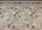 Aubusson Rug 9x12, Pink Beige Light Mauve, Handmade Allover Floral Roses, Wool Flatweave Carpet 9 x 12 ft, European French Design, Elegant